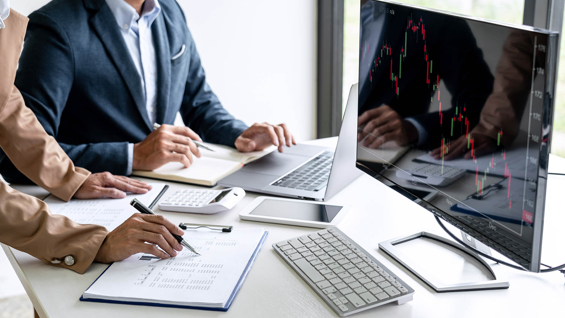 Business team investment working with computer, planning and ana